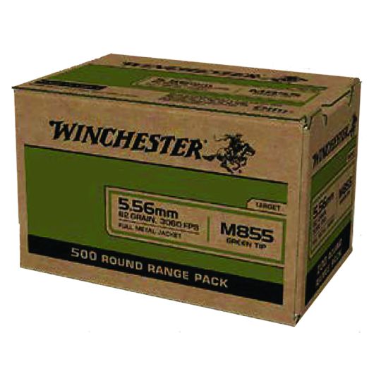 Winchester Ammunition, M193 Green Tip, 556NATO, 62 Grain, Full Metal Jacket, 500 Round Case