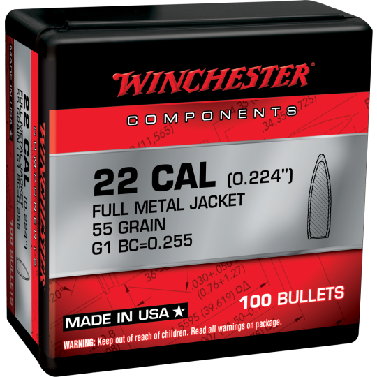 Winchester 5.56x45mm NATO 55gr FMJ Boat Tail Centerfire Rifle Ammo - 100rd Box