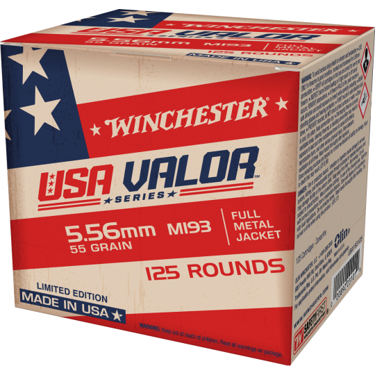 Winchester Ammo USA Valor M193 5.56x45mm NATO 55gr FMJ 125rd Box