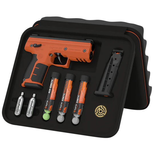 Byrna Technologies SK68300ORNKINETIC SD Kinetic Kit CO2 .68 Cal 5rd, Orange Polymer, Black Rubber Honeycomb Grip, C02 & 15 Projectiles Included