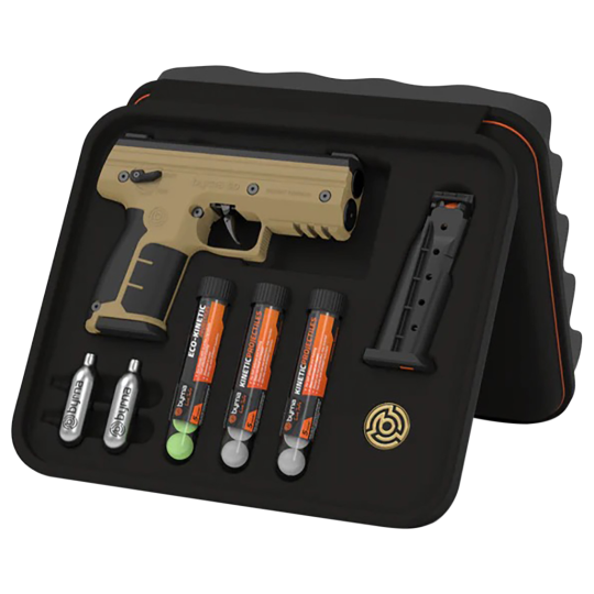 Byrna Technologies SK68300TANKINETIC SD Kinetic Kit CO2 .68 Cal 5rd, Tan Polymer, Black Rubber Honeycomb Grip, C02 & 15 Projectiles Included