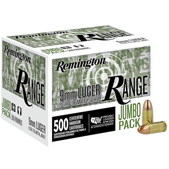 Remington Range Jumbo Pack 9mm Luger 115gr FMJ – 500rd Box
