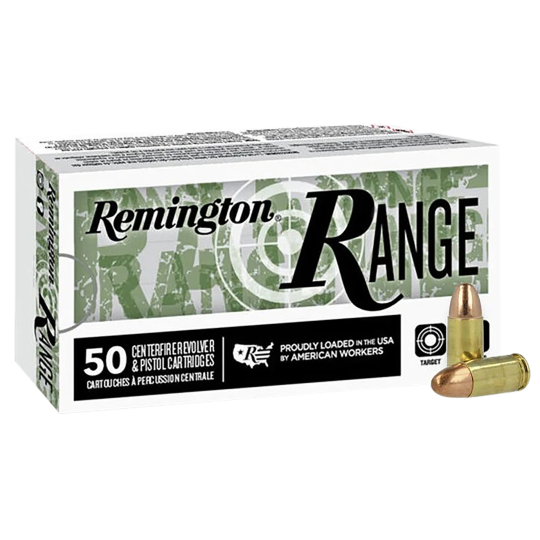 Remington Range 9mm Luger Ammo: 124 Grain FMJ Bulk Pack 50rd Box