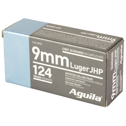 Aguila Ammunition, Personal Defense, 9MM, 124 Grain, Jacketed Hollow Point, 50 Round Box