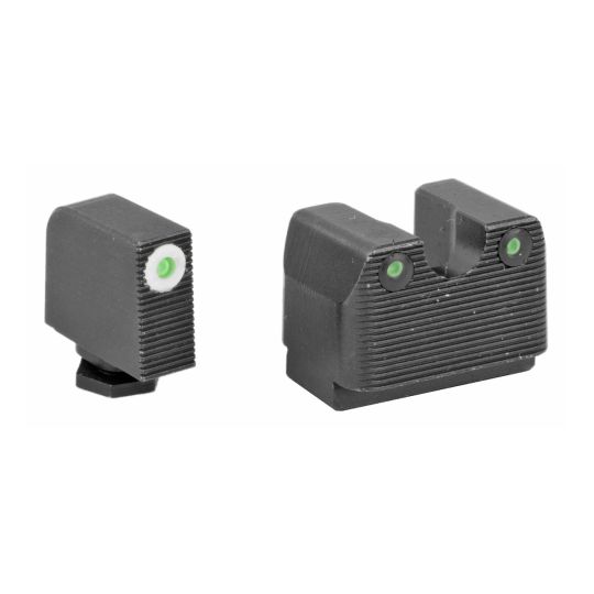 Rival Arms, Tritium 3 Dot Front/Rear Green Night Sight For Glock MOS 17/19, White Front Sight Ring, Black Nitride Quench-Polish-Quench (QPQ) Finish