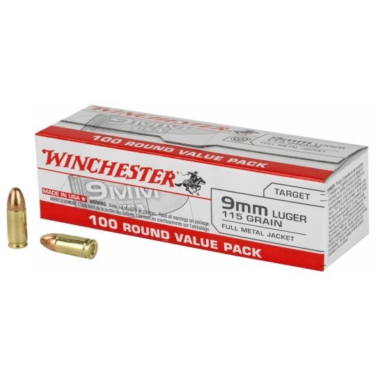 Winchester Ammunition, Value Pack, 9mm, 115gr, Full Metal Jacket, 100 round box