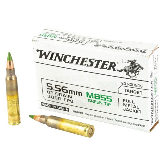 Winchester Ammunition, M855, 556NATO, 62 Grain, Full Metal Jacket, Green Tip, 20 Round Box