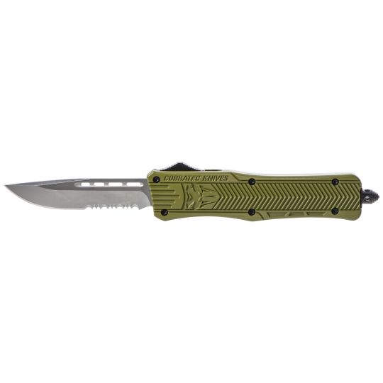 CobraTec CTK-1 Medium 3" OTF Serrated D2 Blade, OD Green Handle