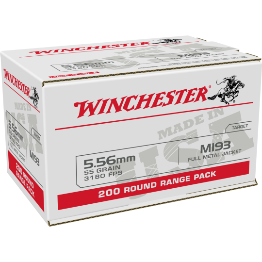 Winchester Ammunition, USA White Box, M193, 5.56x45 NATO, 55gr, FMJ, 200rd Box