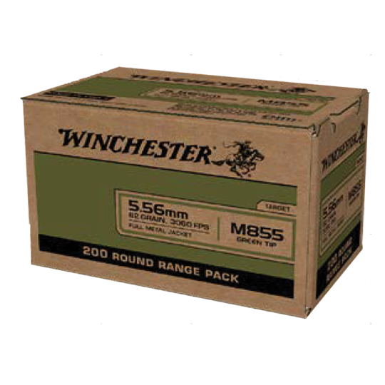 Winchester Ammunition, M193 Green Tip, 556NATO, 62 Grain, Full Metal Jacket, 200 Round Case