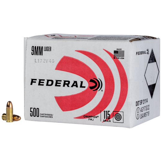 Federal Champion Training 9mm Luger 115gr FMJ Bulk Ammo 500rd Box