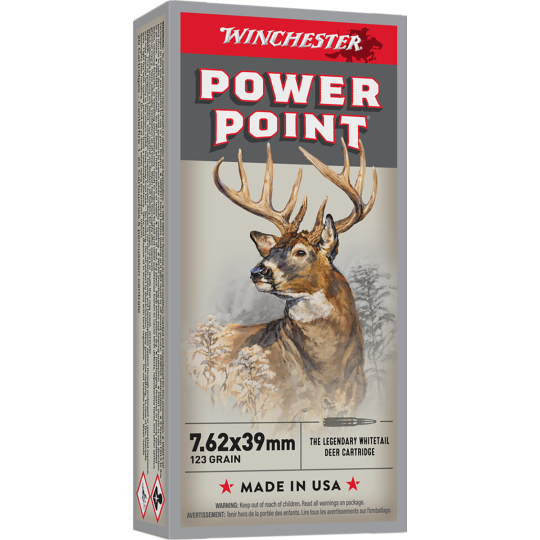 Winchester Ammo Power-Point 7.62x39mm 123gr High Performance Hunting Ammunition, 20rd Box