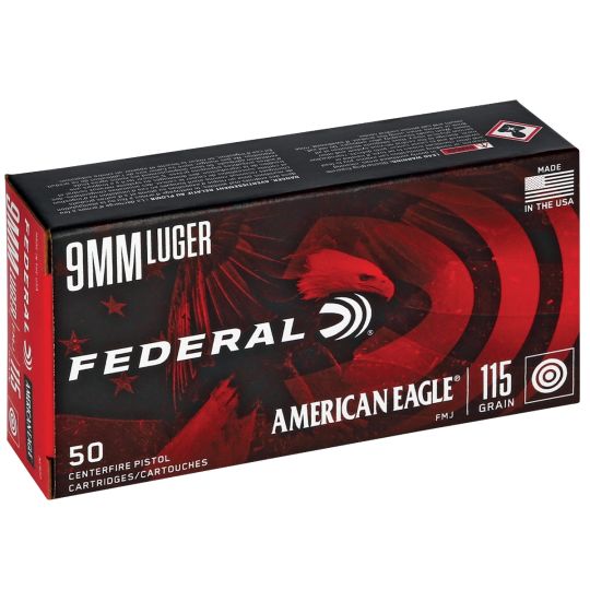 Federal, American Eagle, 9mm, 115gr, Full Metal Jacket, Flat point, 50 round box