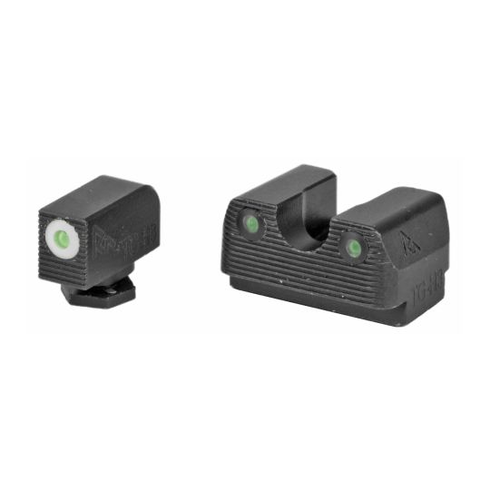 Rival Arms, Tritium 3 Dot Front/Rear Green Night Sight For Glock 17/19, White Front Sight Ring, Black Nitride Quench-Polish-Quench (QPQ) Finish